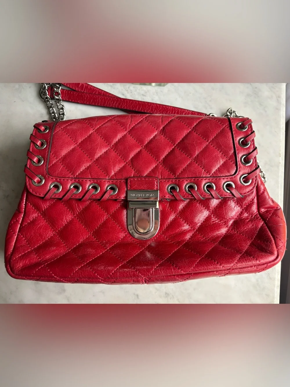 Michael Kors Red Quilted Chain-Shoulder Bag